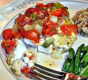 Baked Fish Fillets with Tomatoes, Peppers and Onions Recipe Photo