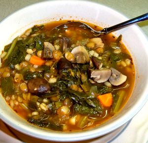 Mushroom-Barley Soup with Lentils and Greens Recipe Photo